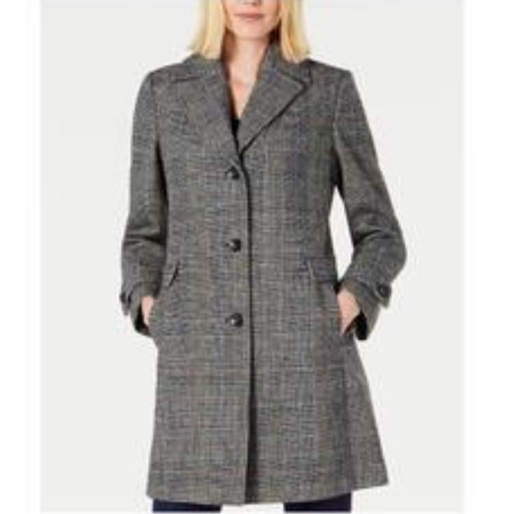 New!Vince‎ Camuto Women's Gray Plaid Button Down Coat